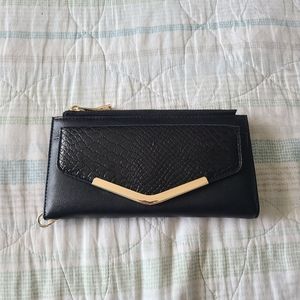 Art deco gold trimmed envelope black clutch organizer wallet